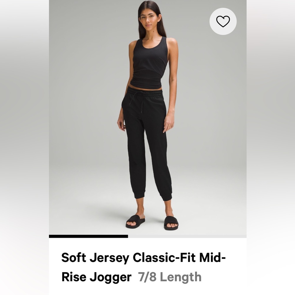 Lululemon Soft Jersey Classic Fit Mid Rise 7/8 Black Joggers Size 6